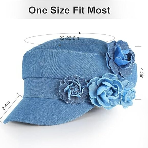 Womens Denim Hat Baseball Hat‎ Blue w Floral Pattern Boho Y2K main image 4